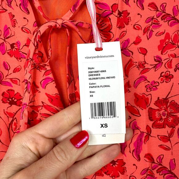 Vineyard Vines NWT Papaya Floral Helenium Tunic Loose Puff Sleeve Silk Dress XS - Picture 7 of 10